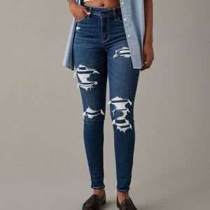 American Eagle Outfitters Dark Blue Distressed Skinny Jeans
